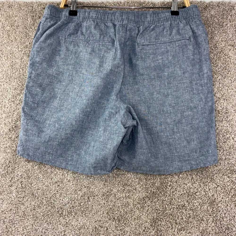 Banana Republic Deck Shorts Men Large Blue Linen Cotton Blend Drawstring Coastal